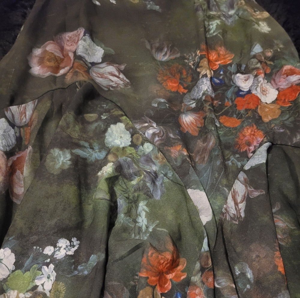 Delia's By Dolls Kill Green Floral Asymetrical Hem Maxi Skirt - Picture 4 of 5